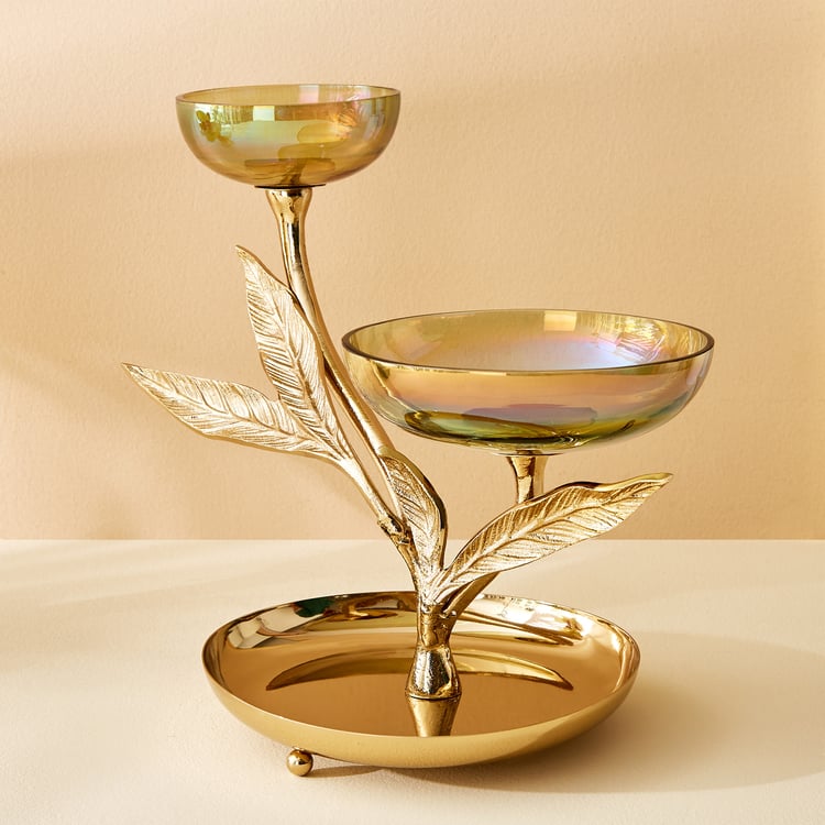 Hoovu Jade Glass Jewellery Stand with Leaf Plate