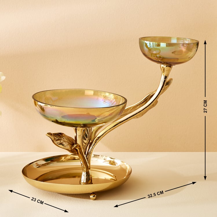 Hoovu Jade Glass Jewellery Stand with Leaf Plate