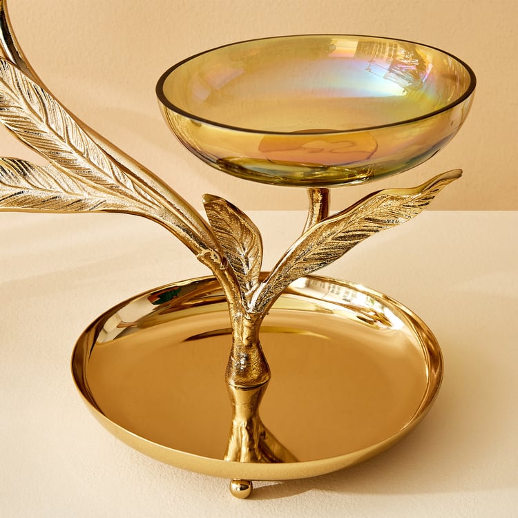 Hoovu Jade Glass Jewellery Stand with Leaf Plate