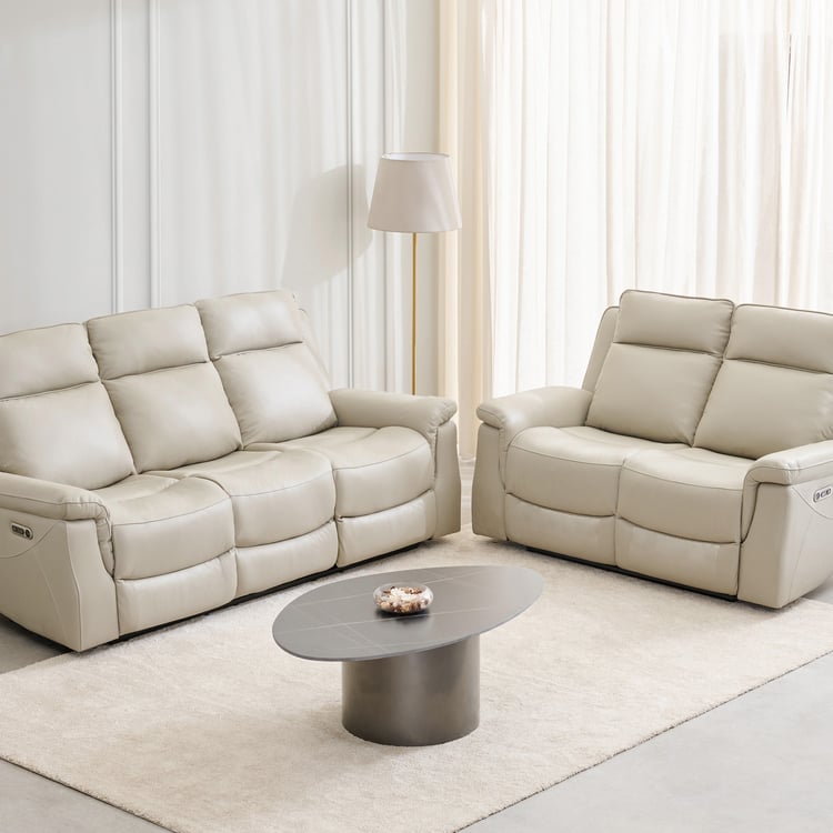 Oliver Half Leather 3+2 Seater Electric Recliner Set - Beige