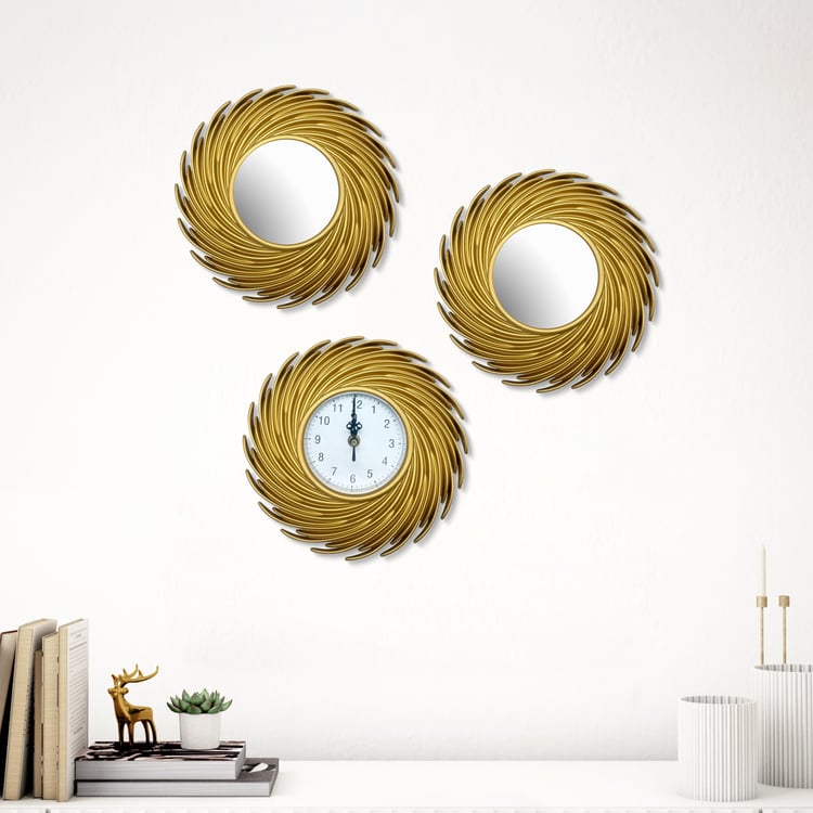 Corsica Corvus 3Pcs Decorative Mirrors and Wall Clock Set