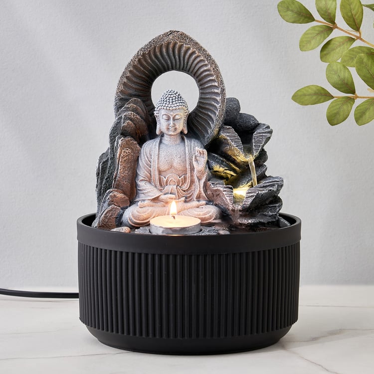 Corsica Alpine Polyresin Buddha Fountain with T-Light Holder - 17x23cm