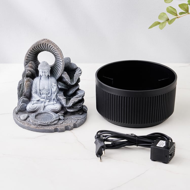 Corsica Alpine Polyresin Buddha Fountain with T-Light Holder - 17x23cm