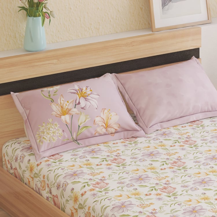 Moksha Orchid Cotton 200TC Floral Print 3Pcs King Fitted Bedsheet Set