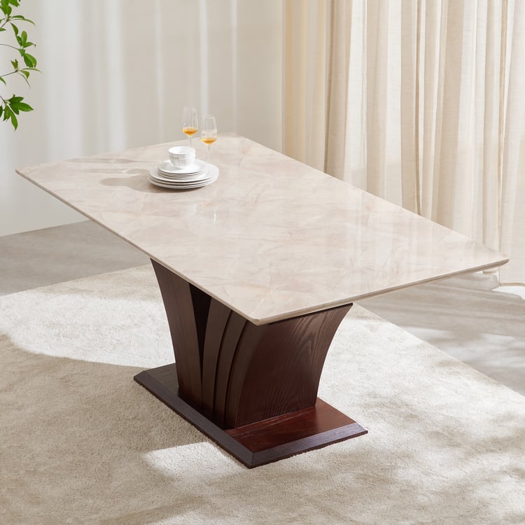 Empire Faux Marble 6-Seater Dining Table - Brown