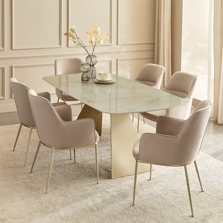 Homeshores Ceramic Top 6-Seater Dining Table - Gold