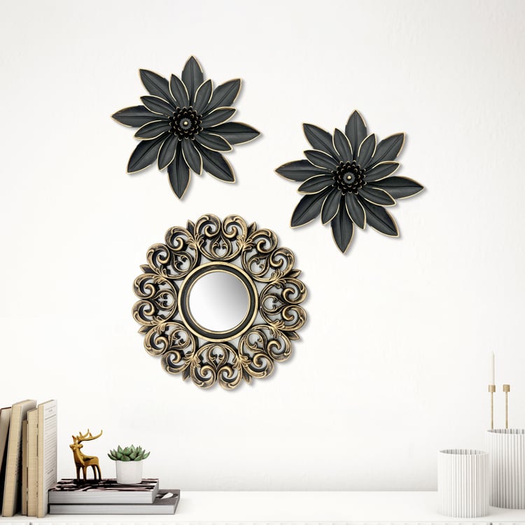 Corsica Corvus 3Pcs Perforated Mirror and Floral Wall Accents