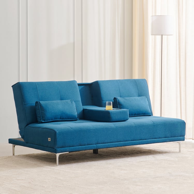 Clovis NXT Fabric 2-Seater Sofa Bed with Cushions - Blue