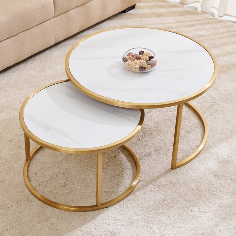 Cera Ceramic Top Set of 2 Nesting Coffee Tables - White