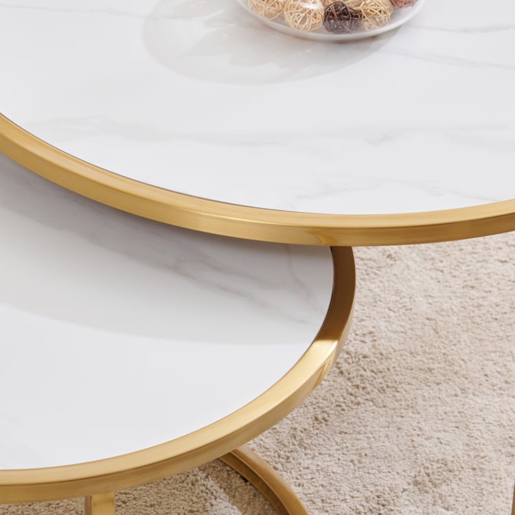 Cera Ceramic Top Set of 2 Nesting Coffee Tables - White