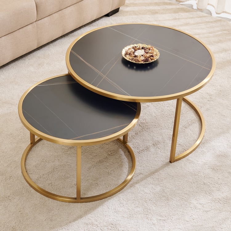 Cera Ceramic Top Set of 2 Nesting Coffee Tables - Black