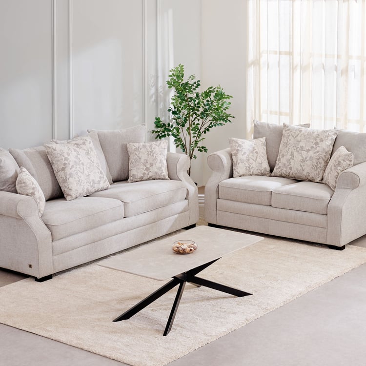 Botanical NXT Fabric 3+2 Seater Sofa Set with Cushions - Beige