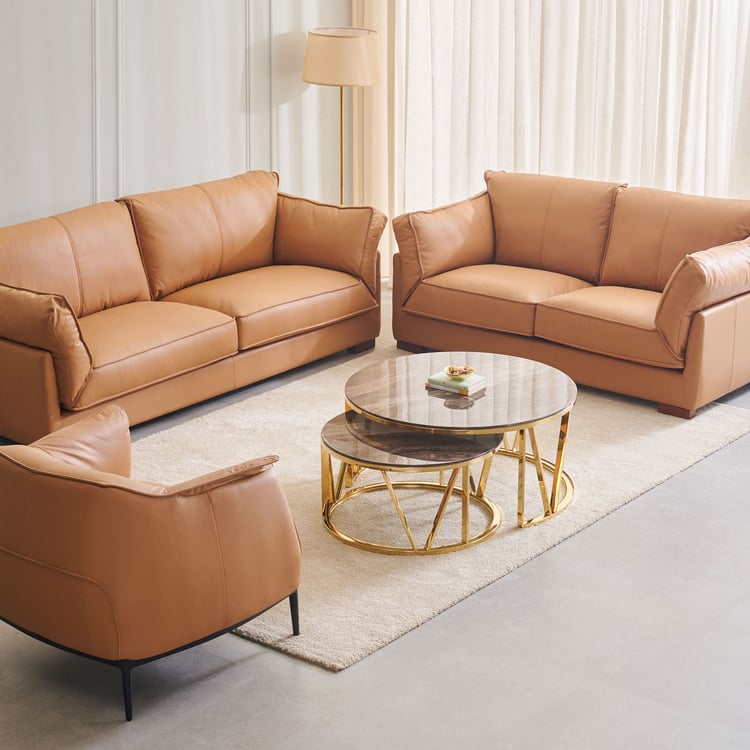 Sorrento Half Leather 3+2 Seater Sofa Set with Accent Chair - Tan