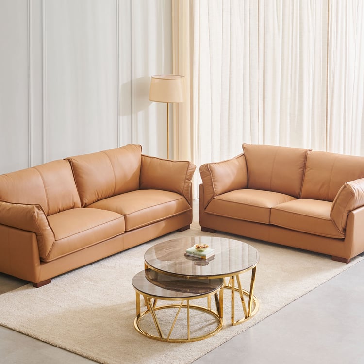 Sorrento Half Leather 3+2 Seater Sofa Set - Tan