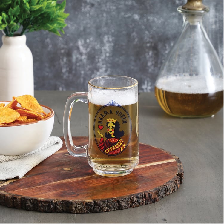 EK DO DHAI Glass Drama Queen Beer Mug - 350ml