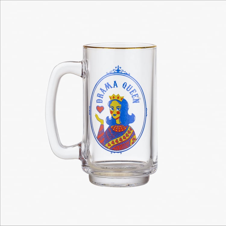 EK DO DHAI Glass Drama Queen Beer Mug - 350ml