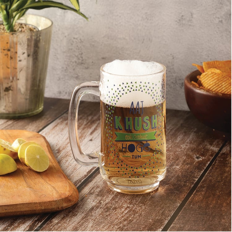 EK DO DHAI Glass Printed Beer Mug - 350ml