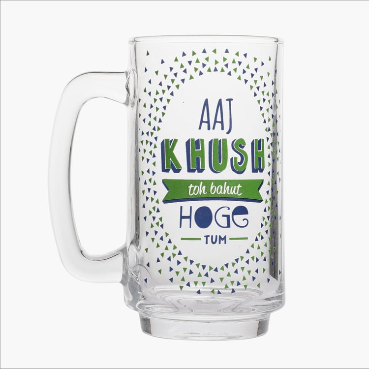 EK DO DHAI Glass Printed Beer Mug - 350ml