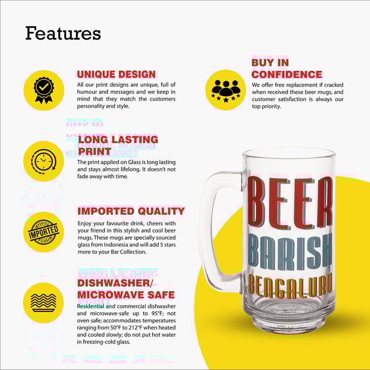 EK DO DHAI Glass Printed Beer Mug - 350ml