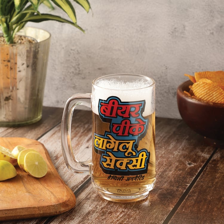 EK DO DHAI Glass Printed Beer Mug - 350ml