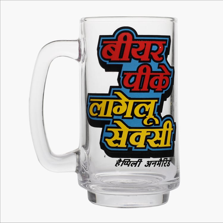 EK DO DHAI Glass Printed Beer Mug - 350ml