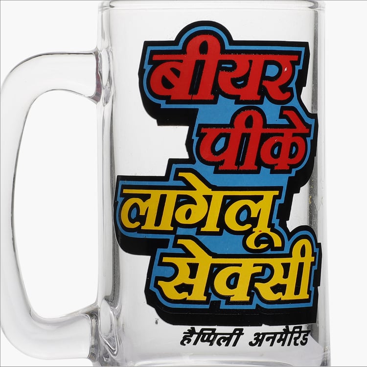 EK DO DHAI Glass Printed Beer Mug - 350ml