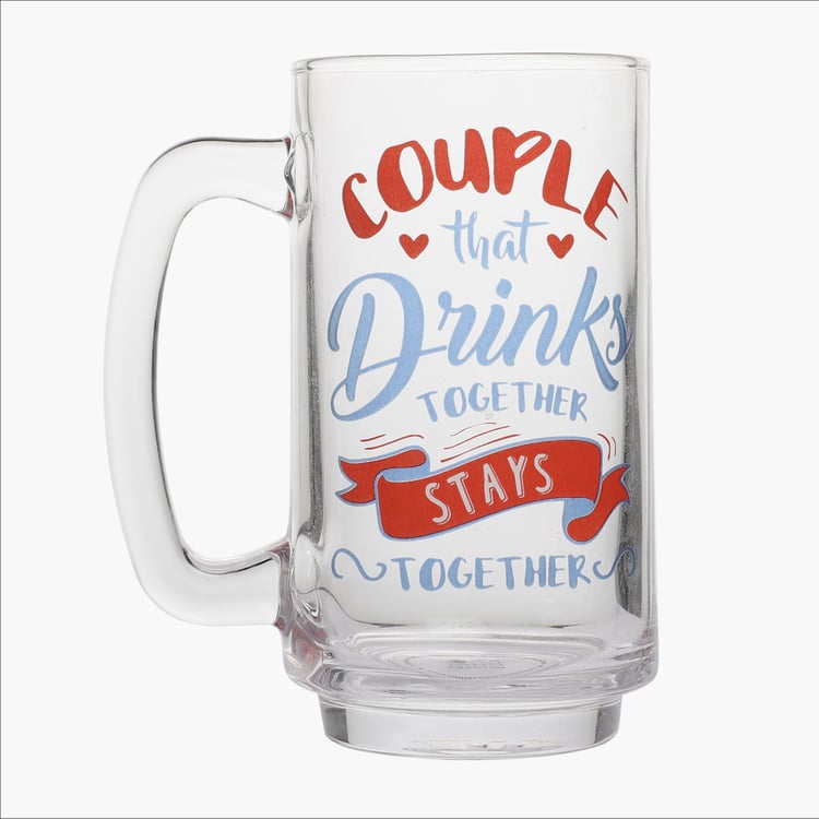 EK DO DHAI Glass Printed Beer Mug - 350ml