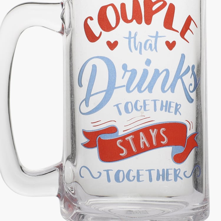 EK DO DHAI Glass Printed Beer Mug - 350ml