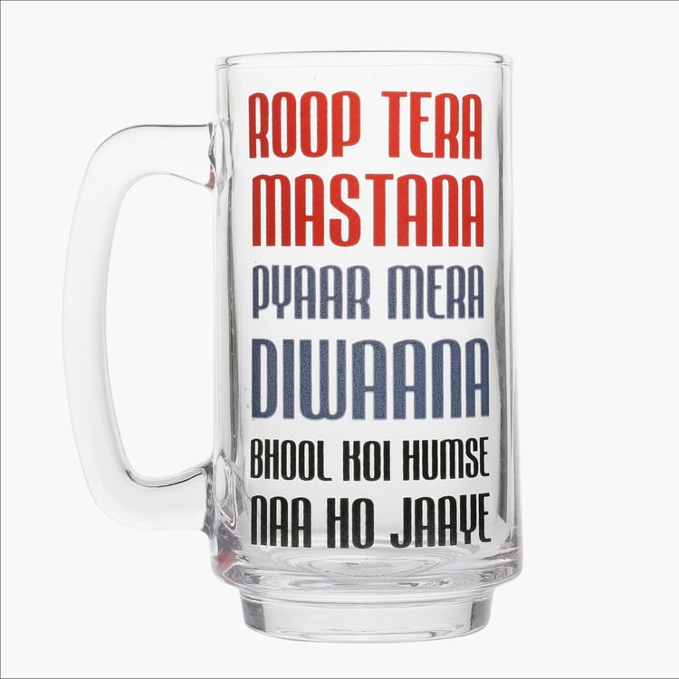 EK DO DHAI Glass Printed Beer Mug - 350ml