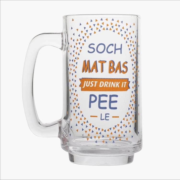 EK DO DHAI Glass Printed Beer Mug - 350ml