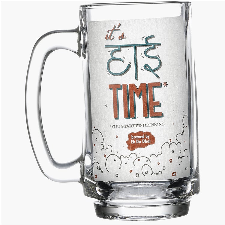 EK DO DHAI Glass Printed Beer Mug - 350ml