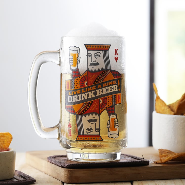 EK DO DHAI Glass King's Life Print Beer Mug - 350ml