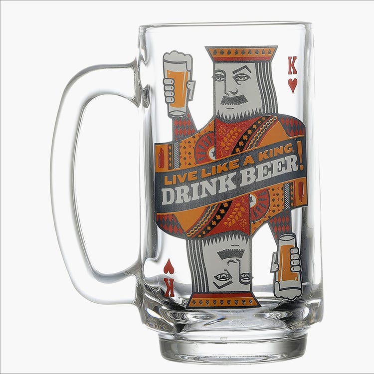 EK DO DHAI Glass King's Life Print Beer Mug - 350ml