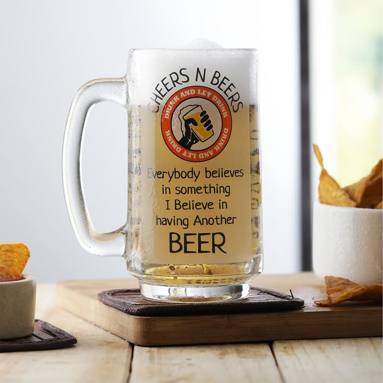 EK DO DHAI Glass Printed Beer Mug - 350ml