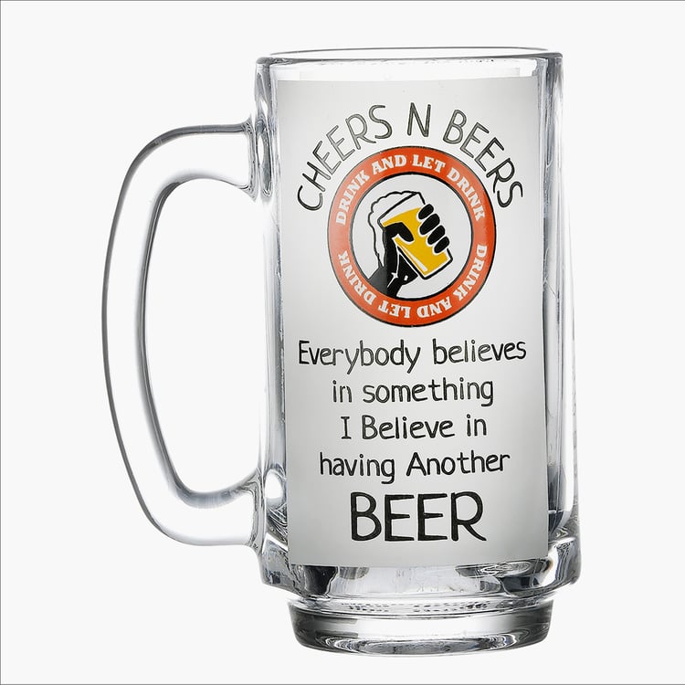 EK DO DHAI Glass Printed Beer Mug - 350ml