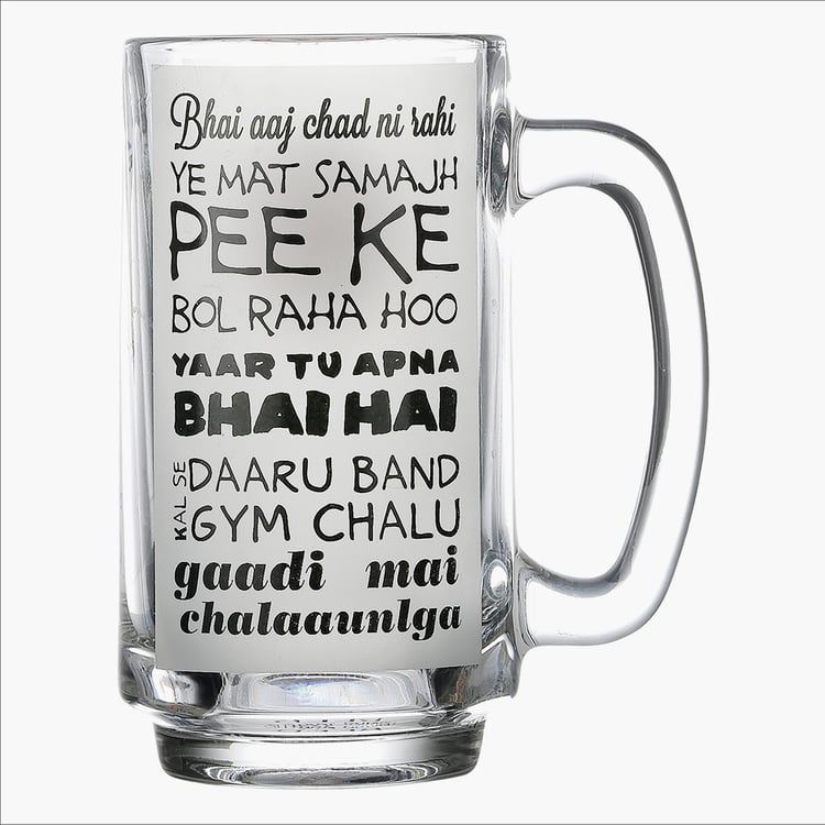 EK DO DHAI Glass Printed Beer Mug - 350ml