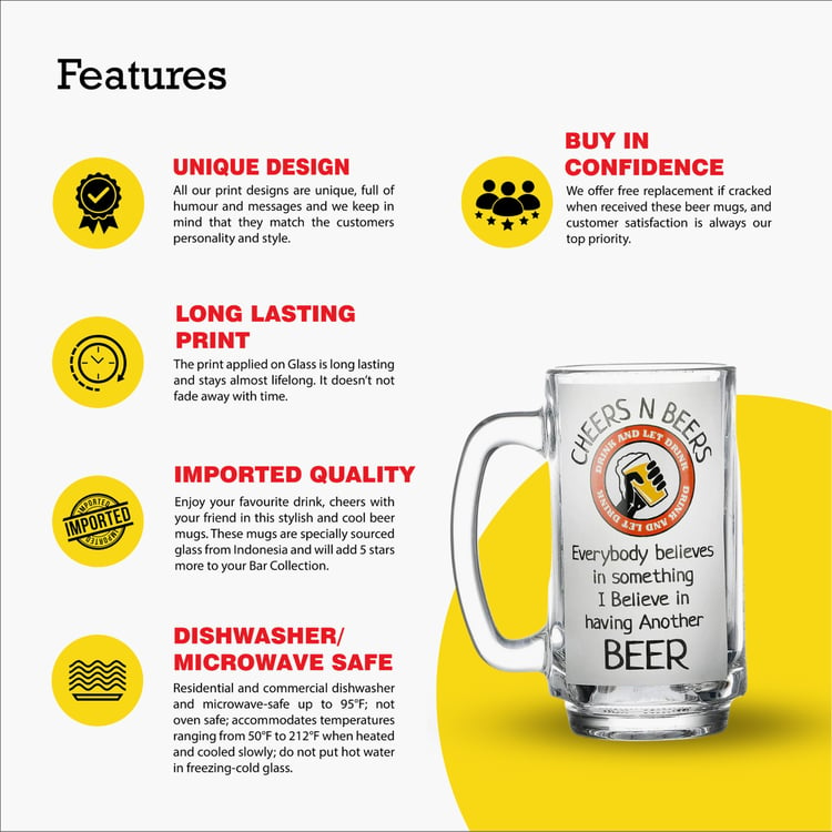 EK DO DHAI Glass Printed Beer Mug - 350ml