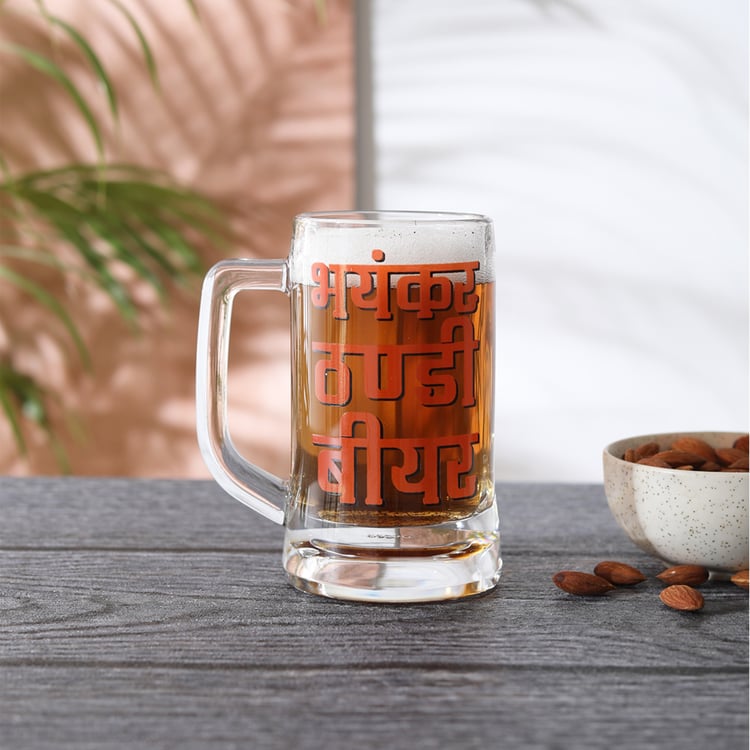 EK DO DHAI Glass Printed Beer Mug - 350ml