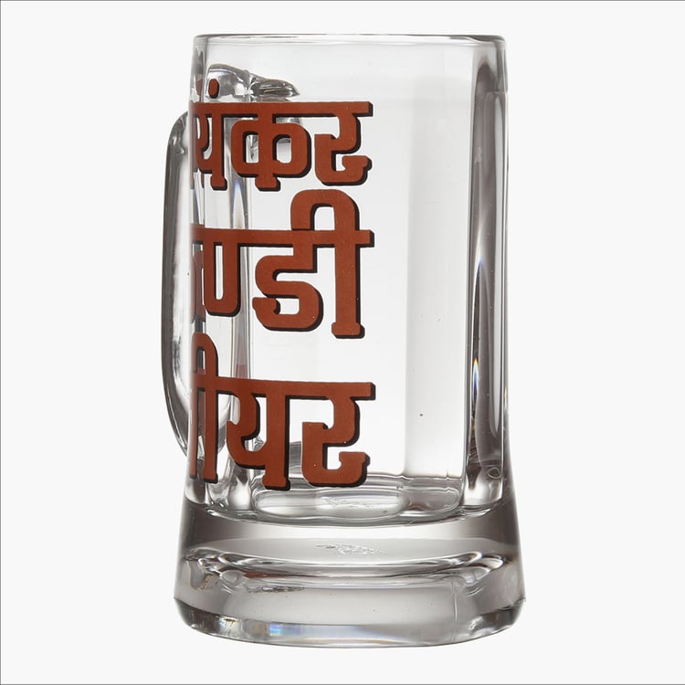 EK DO DHAI Glass Printed Beer Mug - 350ml