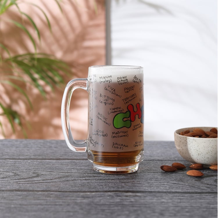 EK DO DHAI Glass Printed Beer Mug - 350ml