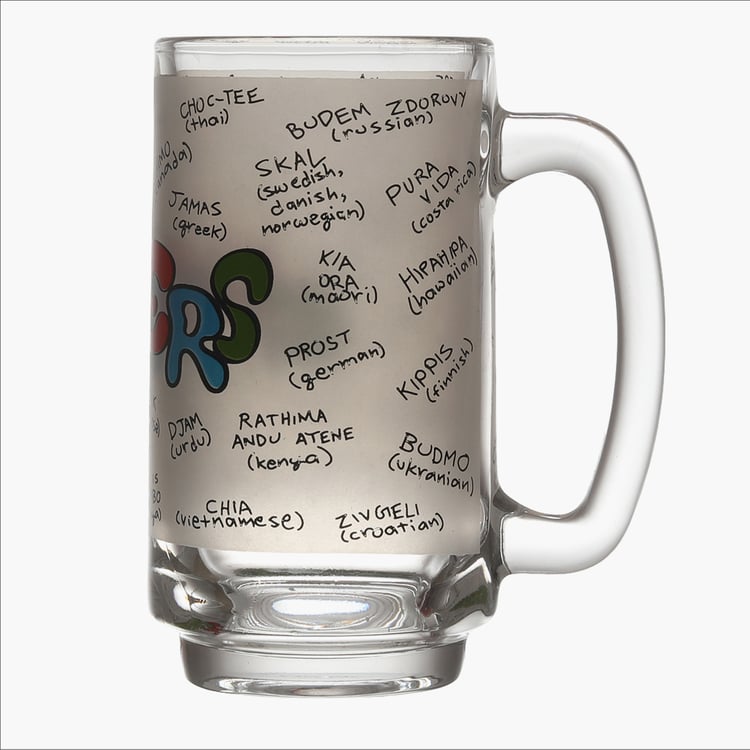 EK DO DHAI Glass Printed Beer Mug - 350ml