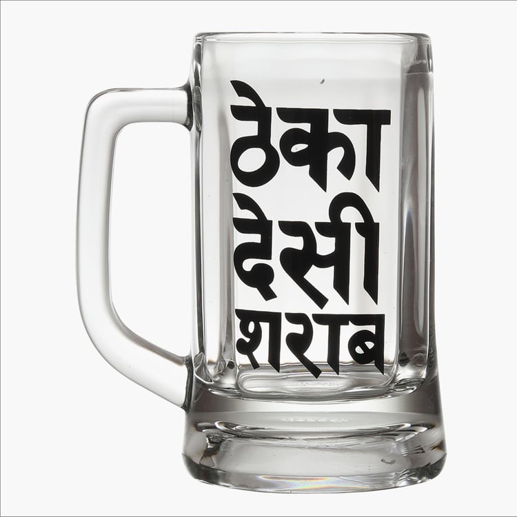 EK DO DHAI Glass Printed Beer Mug - 350ml