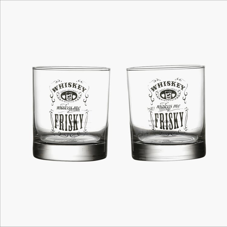 EK DO DHAI Friskey Set of 2 Printed Whisky Glasses - 300ml