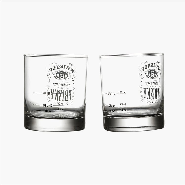 EK DO DHAI Friskey Set of 2 Printed Whisky Glasses - 300ml