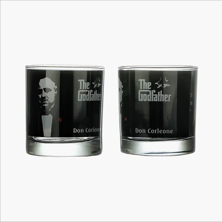 EK DO DHAI Set of 2 The Godfather Print Whisky Glasses - 300ml