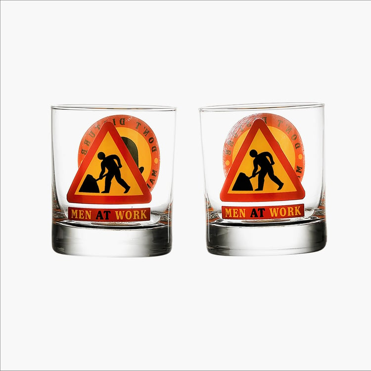 EK DO DHAI Set of 2 Printed Whisky Glasses - 300ml