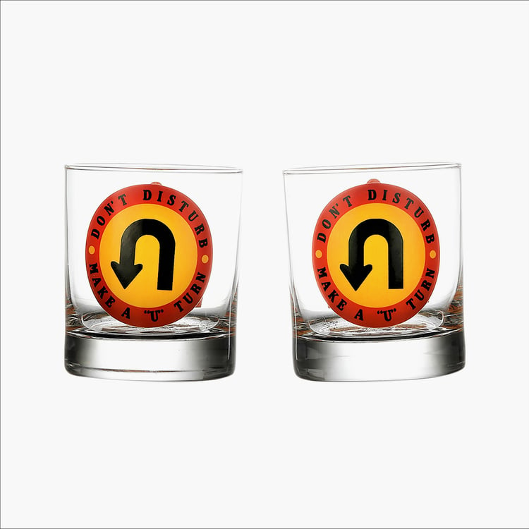 EK DO DHAI Set of 2 Printed Whisky Glasses - 300ml