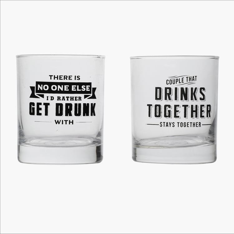 EK DO DHAI Set of 2  Printed Whisky Glasses - 300ml