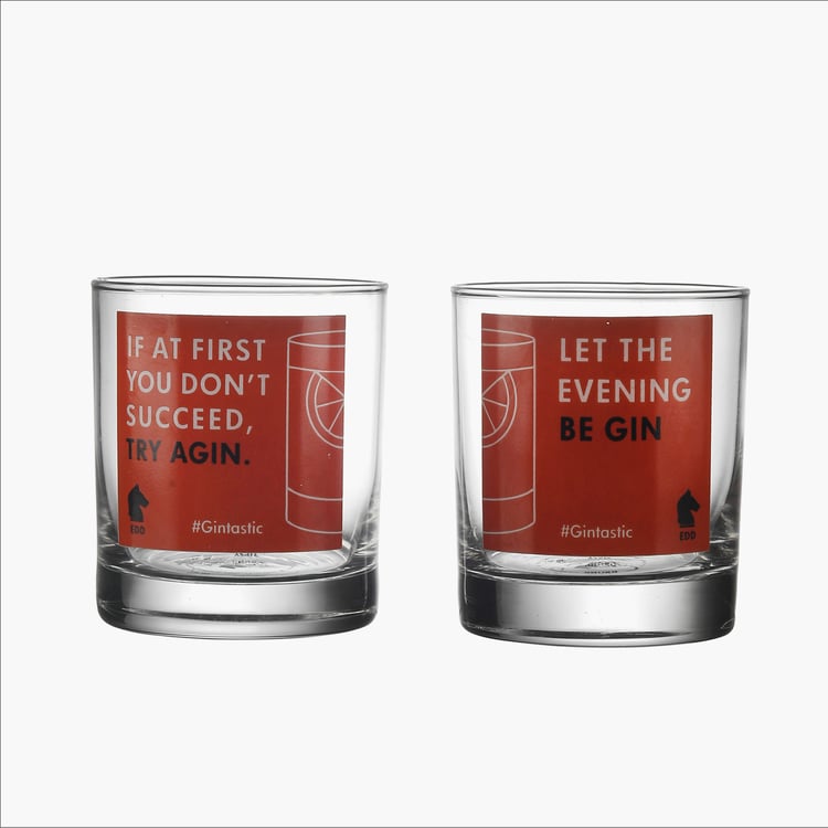 EK DO DHAI Set of 2 Printed Whisky Glasses - 300ml