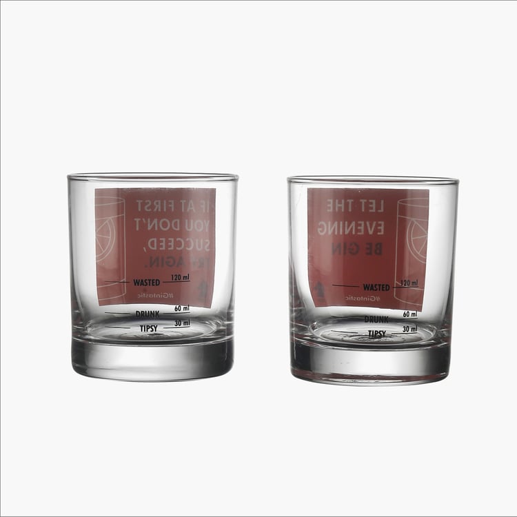 EK DO DHAI Set of 2 Printed Whisky Glasses - 300ml